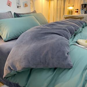 Antarctic Пододеяльник 200х230 см, односторонний вельвет, цвет бобовый зеленый + светло-серый, флисовая подкладка