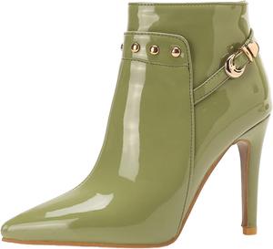 Женские модные ботильоны LYYSKY на высоком каблуке 10 см с боковой молнией, заостренным носком, пряжкой и заклепками, шпилька, ботинки на щиколотку, Light Green