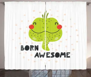 Штора ABAKUHAUS Smile Rustic, вдохновляющий портрет игуаны, присборенная штора для спальни с петлями и крючками, 280 x 225 см, цвет: белый, лаймово-зеленый Abakuhaus