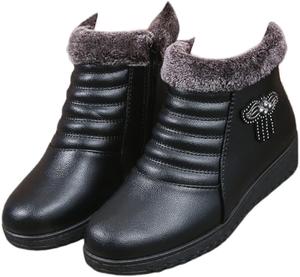 Женские зимние теплые стеганые хлопковые ботинки с ПВХ подошвой, противоскользящие и износостойкие, легкие и удобные, мягкие снегоступы FmShi, Black 1