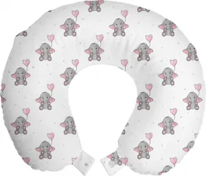 Подушка для шеи ABAKUHAUS "Слоновий питомник", воздушные шары в форме сердца, дорожный аксессуар из пеноматериала для самолета и автомобиля, 30 x 30 см, цвет: серый, бледно-розовый, белый Abakuhaus