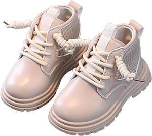 Девочкам: короткие боевые ботинки на шнуровке, из искусственной кожи, модные, с нескользящей подошвой, низким каблуком, зимние, на молнии, всаднические, для малышей и детей, повседневные, высокие походные ботинки Generic, White