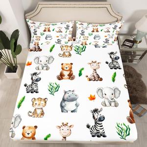 Erosebridal Комплект постельного белья Wildlife с принтом диких животных джунглей, White Brown