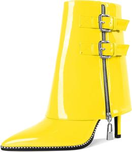 Женские ботильоны Eldof, высокая шпилька, заостренный носок, украшены бусинами, осенние короткие ботинки с отворотом, ремешок с пряжкой, боковая молния, каблук 3,5 дюйма