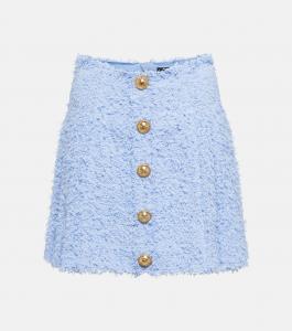 Мини-юбка из букле со складками Balmain, Bleu Clair