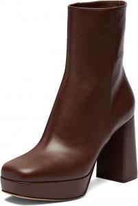 Женские ботильоны Pazzion с закрытым квадратным носком на платформе, грубый высокий каблук, гладкие молнии, короткие ботинки, офисная, деловая и праздничная обувь, размеры 4-16 US, Brown