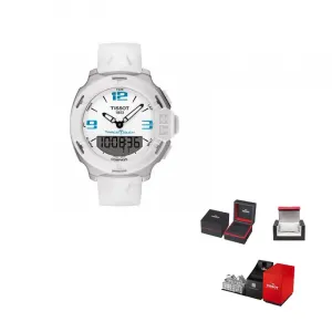 TISSOT Часы Tang Zhi Collection Quartz Movement Women's Watch 42.2mm White Dial Stainless Steel Case Rubber Strap, White Dial T081.420.17.017.01