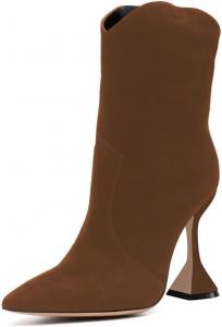 Женские закрытые ботильоны Miss Left с заостренным носком до середины голени, на высоком каблуке, с расклешенным верхом, осенние ботиночки на каблуке для вечеринки или свидания, размеры US 4-16, Brown