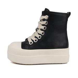 WENPU Ботинки на платформе женские черно-белые с черной подкладкой из флиса, цвет Black Fleece-Lined