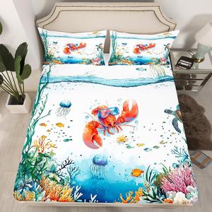 Erosebridal Детский комплект постельного белья Funny Crayfish с морскими животными, голубой расцветки, из хлопка, Red Blue White Green Orange