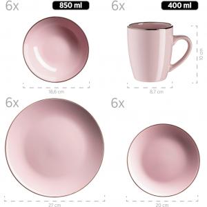 Сервиз Набор посуды, Service Metallic Rim с медным блестящим ободком, 24 предмета, на 6 человек Mäser, Rosa