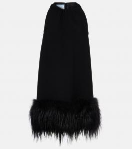 Мини-платье с отделкой из перьев Prada, Nero