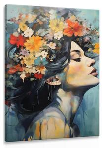 Картина на холсте Muralo Frau PORTRÄT Gesicht Blumen, 60x90x90 см цвет beige/blau/grau/rot