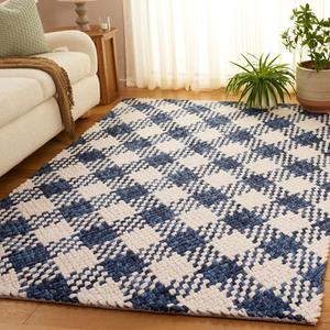 Ковер SAFAVIEH, 122 x 183 см, - коллекция Natural Fiber Couture - Navy & Ivory, ручная работа из шерсти, идеально для гостиной, спальни, столовой (NFC105N)