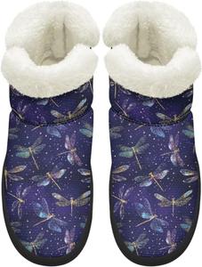 Женские удобные зимние ботинки для ходьбы с противоскользящей подошвой, средние по голенище, с внутренней подкладкой из искусственного меха Chririnla, Galaxy Dragonfly