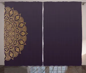 Штора ABAKUHAUS Мандала в деревенском стиле с цветами и растениями, универсальная ленточная штора для гостиной с петлями и крючками, 280 x 225 см, земляно-желтый, баклажановый Abakuhaus