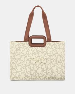 Большая бежевая сумка-шопер с принтом и двойной ручкой Tous, бежевый