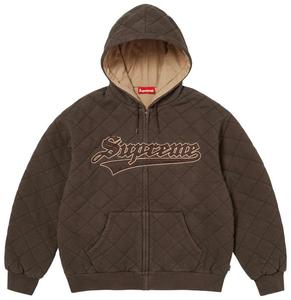 Стеганая толстовка Supreme на молнии с капюшоном, темно-коричневая