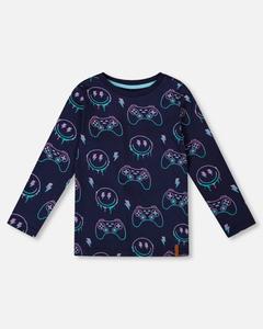 Детская хлопковая футболка с длинным рукавом и принтом по всей поверхности, темно-синяя - для малышей/детей Deux par Deux, Navy blue