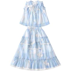 Детский двухкомпонентный комплект с юбкой и круглым вырезом, средней длины PROTECTCAMEL, светло-синий