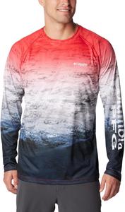 Columbia мужская футболка PFG Terminal Tackle с длинным рукавом, Red Spark Deepsea Fade