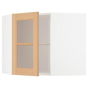 Угловой настенный шкаф с полками/стеклянной дверцей METOD IKEA, 68x37x60 см, цвет white/vedhamn oak