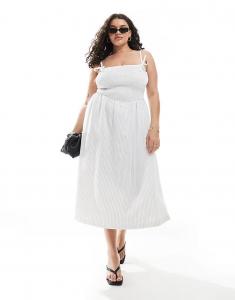 Эксклюзивное платье миди Renee Studio Plus со сборками в черно-белую полоску