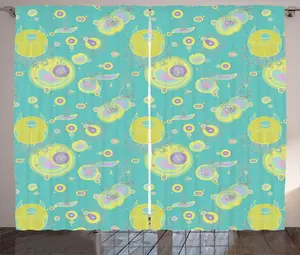 Штора ABAKUHAUS в деревенском стиле, абстрактная, Спящие совы и мыши, универсальная, с петлями и крючками, для гостиной, 280 x 225 см, небесно-голубой, авокадовый и лавандовый Abakuhaus