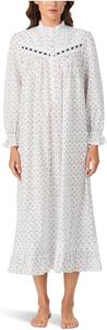 Женская хлопковая батистовая ночная рубашка с высоким воротом, 50 дюймов Eileen West, White Ground Mistletoe