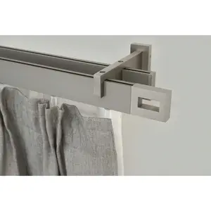 Карниз FLAT на два ряда, желаемая длина, прямоугольный профиль, настенный монтаж, идеальное скольжение, современный, удлиняемый Garesa, Vernickelt