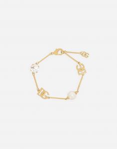 Браслет с логотипом dg, стразами и бусинами Dolce & Gabbana, золото