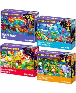 4 пазла по 60 деталей для детей 4-6 лет – светящиеся в темноте пазлы Quokka, 4x60