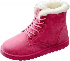 Женские зимние ботинки с искусственным мехом, замшевые, на шнуровке, плоские, удобные, повседневные, зимние ботильоны Generic, Pink