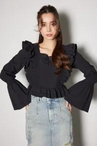Блузка с кружевной баской Rienda, цвет Black
