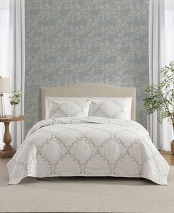 Комплект постельного белья из хлопка с цветочной вышивкой, 2 предмета, размер Twin Laura Ashley, Blue, green