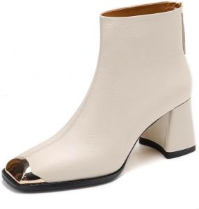 Женские ботинки KAGAA из коровьей кожи с квадратным носком и молнией, большой размер, скуластый средний каблук 6 см, ручная работа, теплые ботильоны для женщин kagaa131, Beige