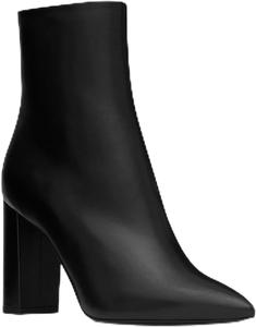 Женские ботильоны с острым носком, на широком каблуке, кожаные, однотонные, с высоким каблуком, с боковой молнией, удобные короткие ботинки для прогулок, осенние сексуальные ботильоны Generic, Black