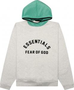 Худи Fear of God Essentials Nylon Fleece 'Light Heather Grey/Mint Leaf', серый