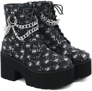 Женские ботинки на шнуровке, классические модные ботинки с круглым носком, повседневные ботинки, мотоботы, осенне-зимние теплые ботильоны Vujkliy, Black