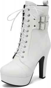 Ботильоны Alsoloveu для женщин на высокой массивной подошве, с круглым носком, шнуровкой, для вечеринок и платьев, White