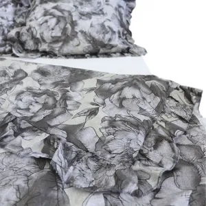Комплект постельного белья из хлопка с оборками: пододеяльник 140x200 см + наволочка 70x80 см, серый с цветочным принтом EDANTI