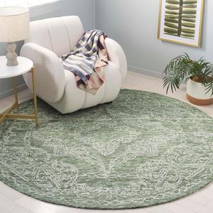 Ковер SAFAVIEH, 92 x 92 см, Metro Collection, круглый, Green & Ivory, ручной работы из шерсти, идеально для гостиной, столовой, спальни (MET575Y)
