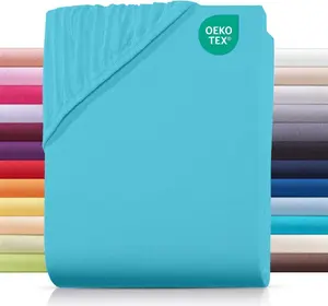 Простыня на резинке джерси 160х200 см из 100% хлопка, однотонная бирюзового цвета Carpe Sonno