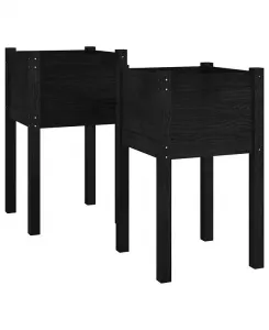 Набор из 2 садовых кашпо из массива черной сосны высотой 27,6 дюйма Vidaxl, black