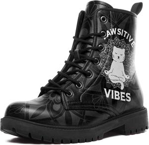 Женские бохо кожаные ботинки в стиле милитари на шнуровке с мандалами, цветочными и абстрактными узорами для комфортной повседневной носки AWSOLE, Black White