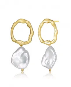 Круглые серьги из стерлингового серебра с позолотой и натуральным пресноводным жемчугом Genevive, gold