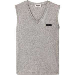 Футболка-майка с V-образным вырезом и логотипом MIU MIU, серый