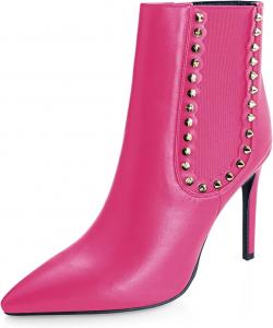 Женские модные ботильоны sarawill с острым носком, шпилькой, из искусственной кожи с заклепками, удобным высоким каблуком, боковой эластичной молнией и платьевым дизайном на щиколотке, Rose Matte