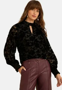 Блузка прямого кроя с длинными рукавами и бантом Love & Roses, Black Velvet Burnout