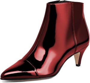 Женские модные ботильоны Miss Left с металлическим блеском, невысокий каблук типа «kitten», закрытый острый носок, боковая молния, стильные осенние ботинки, размеры 4-16 US, Red
